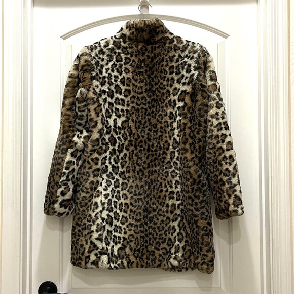 Loft Petites Faux Fur Coat Leopard Cheetah Animal PXS Jacket Lined Worn Once! - Picture 2 of 6